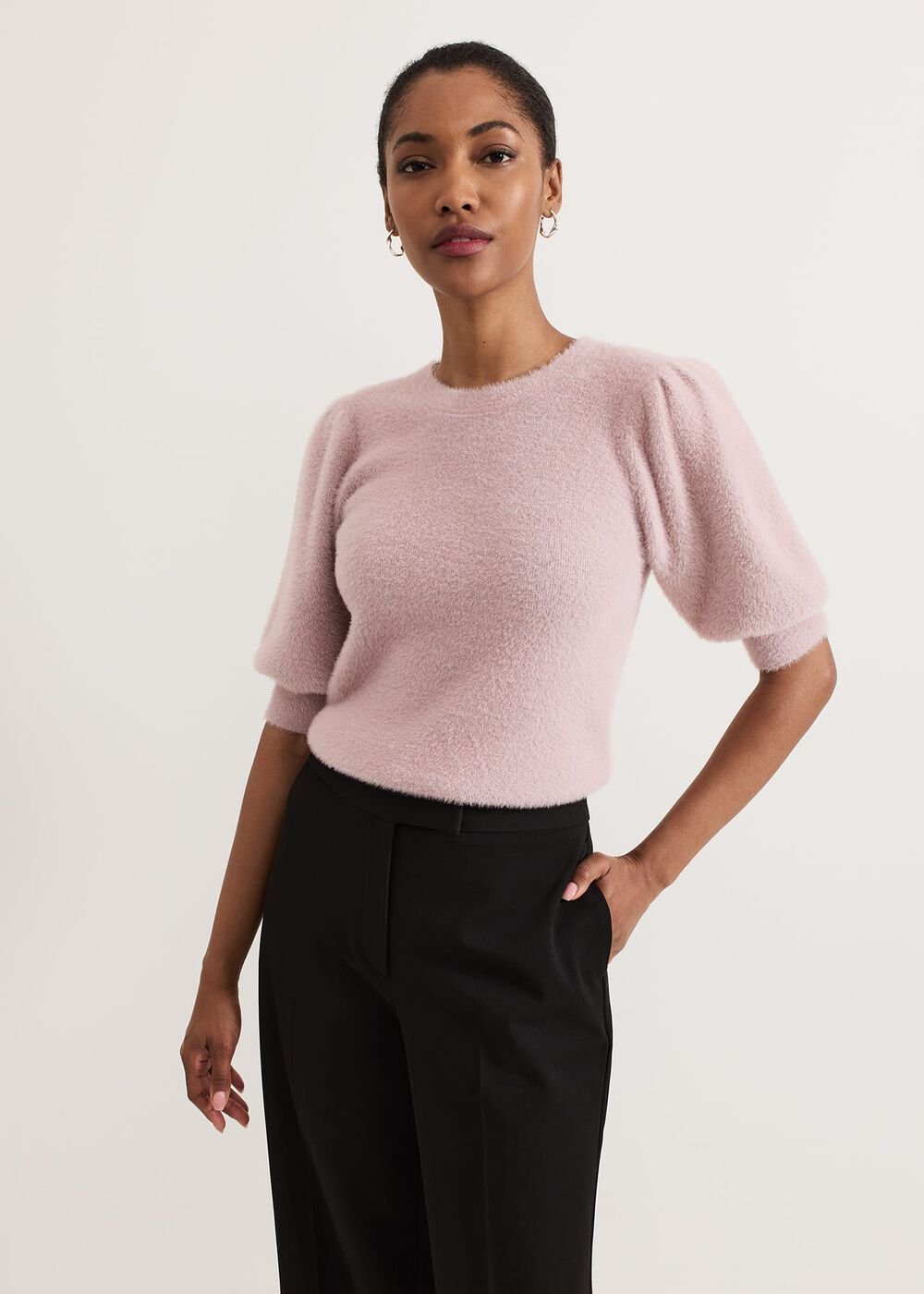 Fern Fluffy Puff Sleeve Knit - Pink