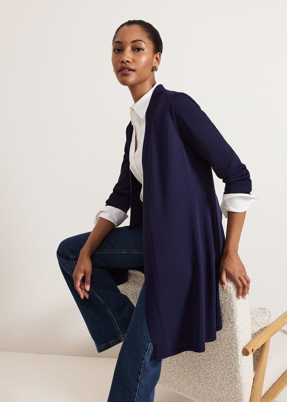 Lauren Longline Edge To Edge Cardigan - Navy