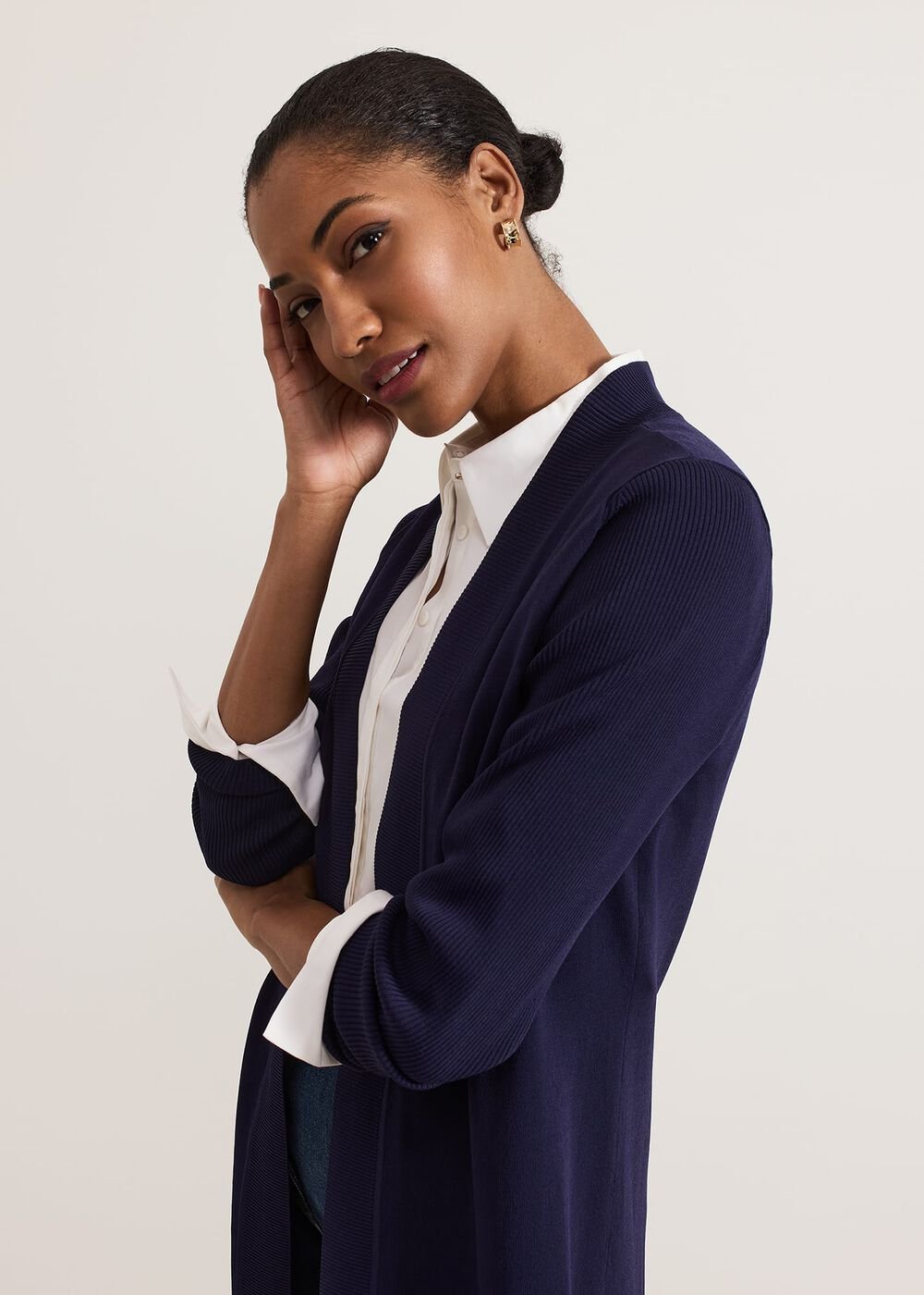 Lauren Longline Edge To Edge Cardigan - Navy