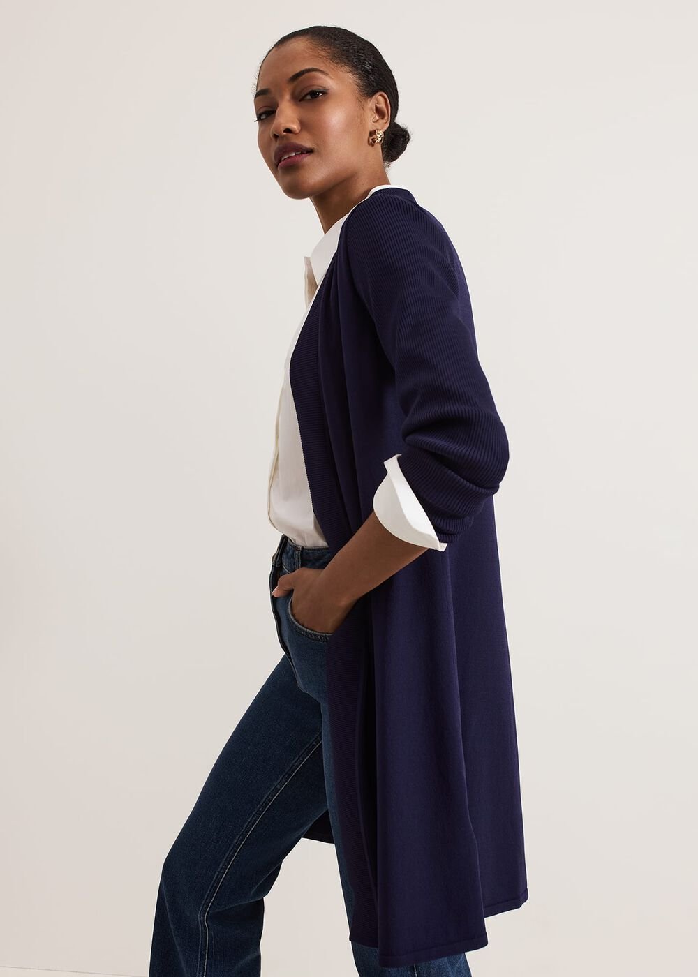 Lauren Longline Edge To Edge Cardigan - Navy