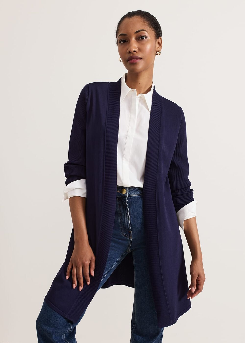 Lauren Longline Edge To Edge Cardigan - Navy
