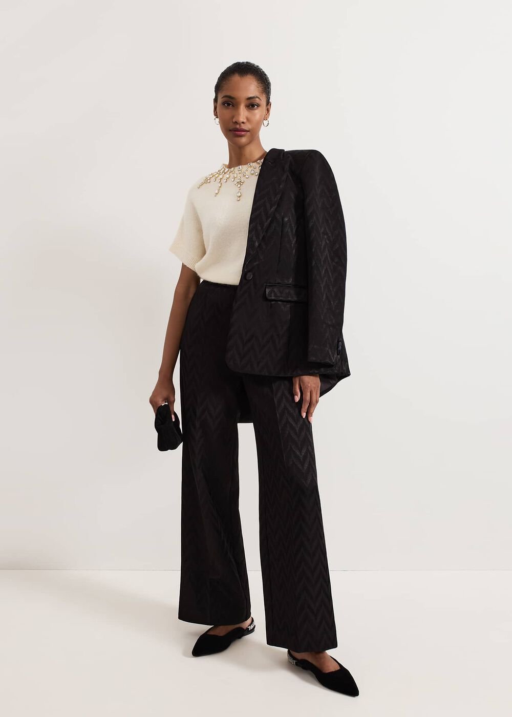 Allie Tabard Jewelled Top - Ivory