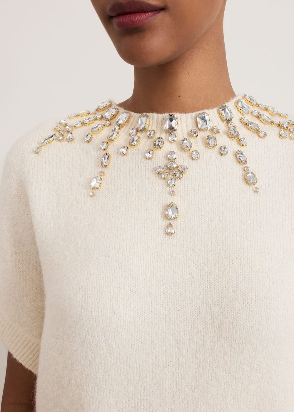 Allie Tabard Jewelled Top - Ivory
