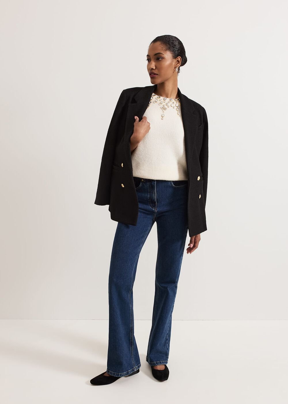 Allie Tabard Jewelled Top - Ivory