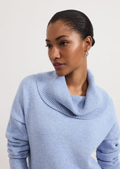Dara Blue Chunky Cowl Neck Jumper - Blue