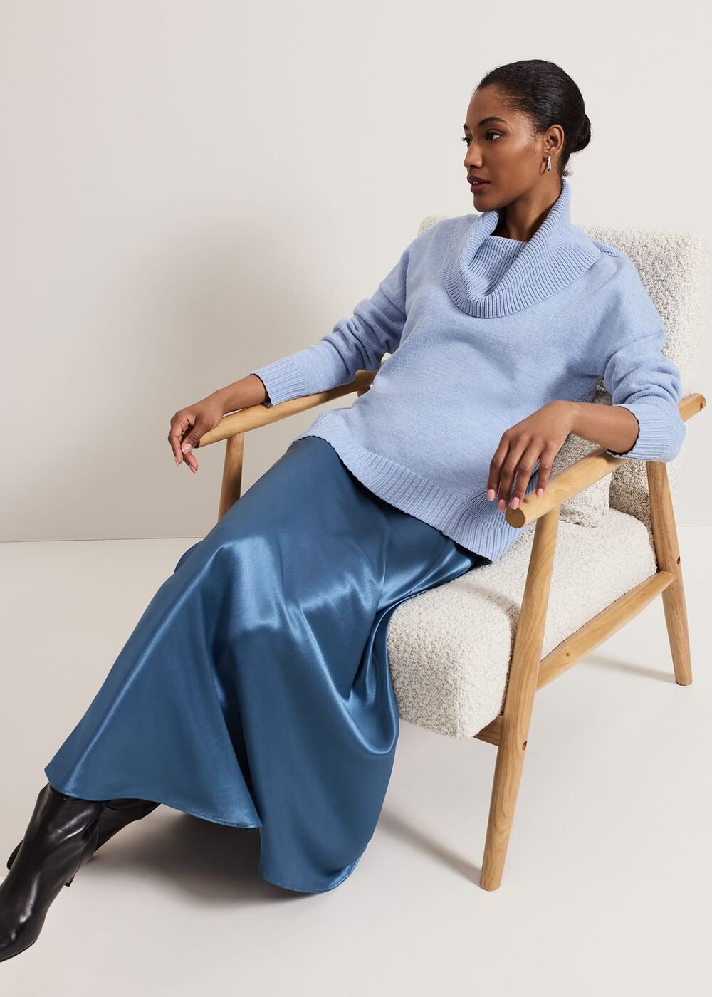 Dara Blue Chunky Cowl Neck Jumper - Blue