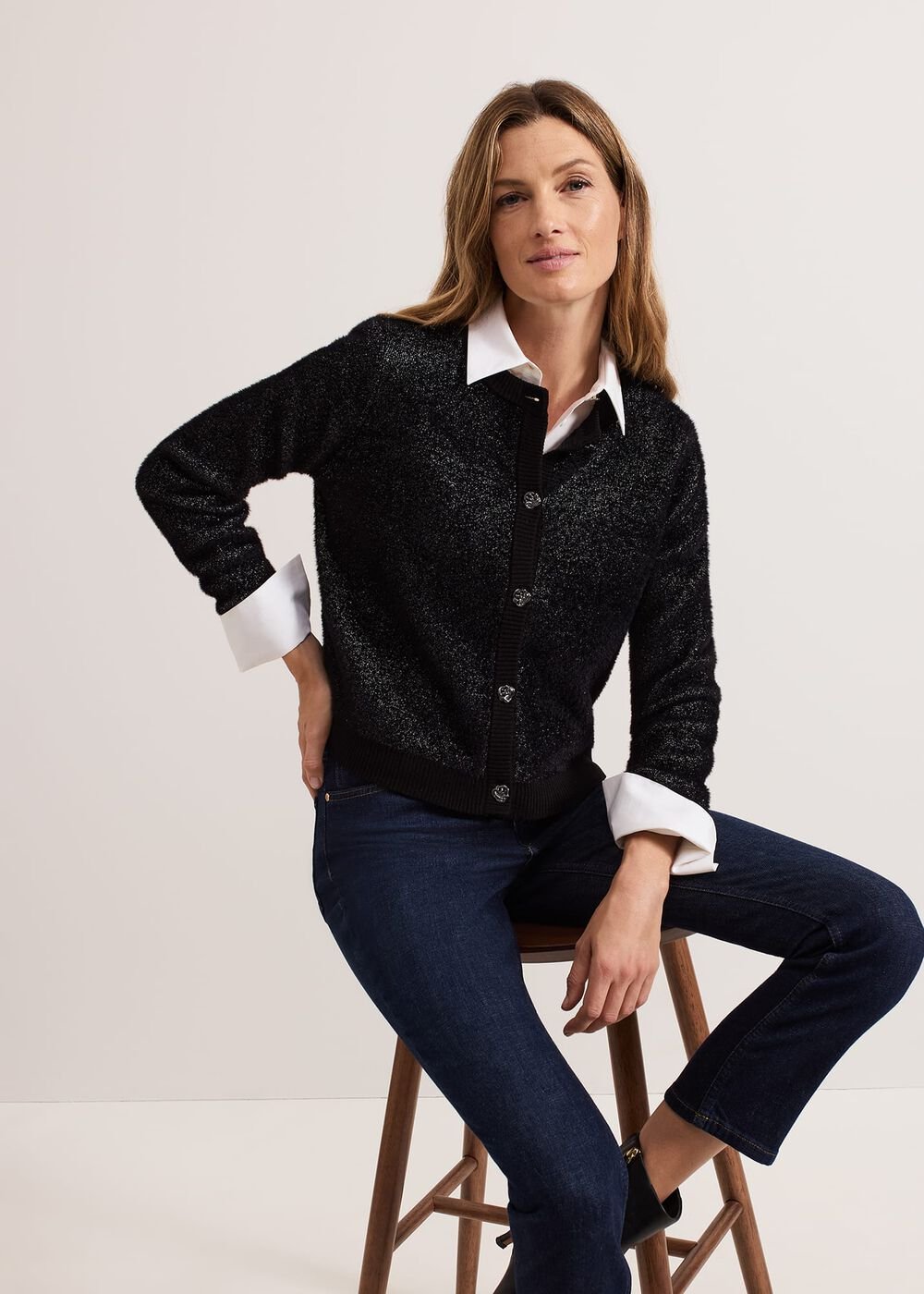 Javina Fluffy Lurex Cardigan - Metallic