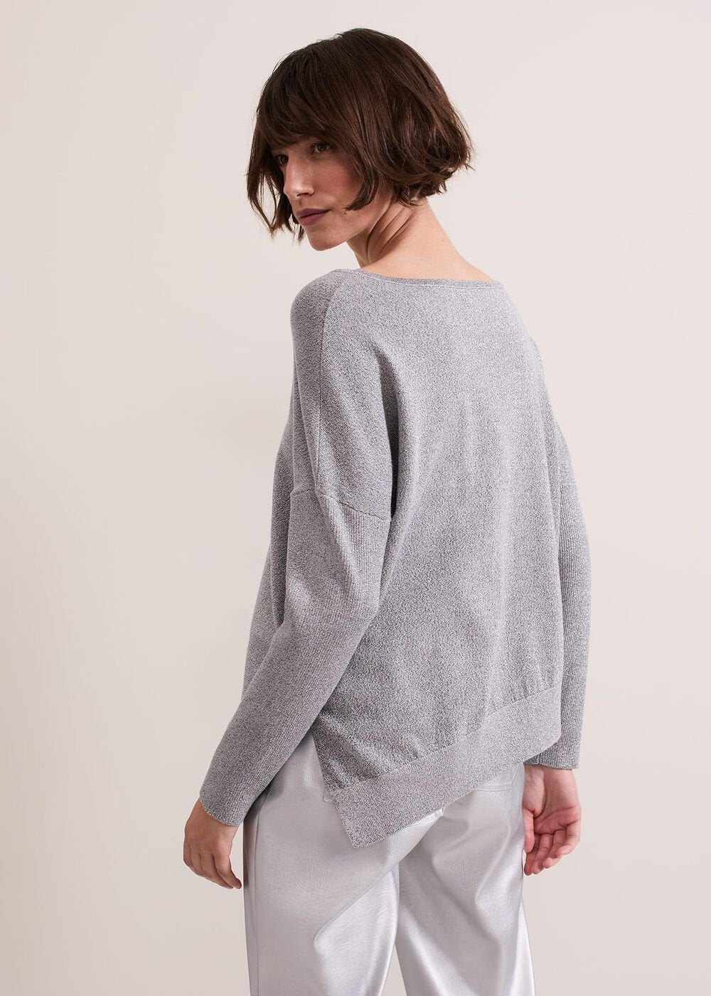 Sofia Silver Lurex Asymetric Jumper - Silver