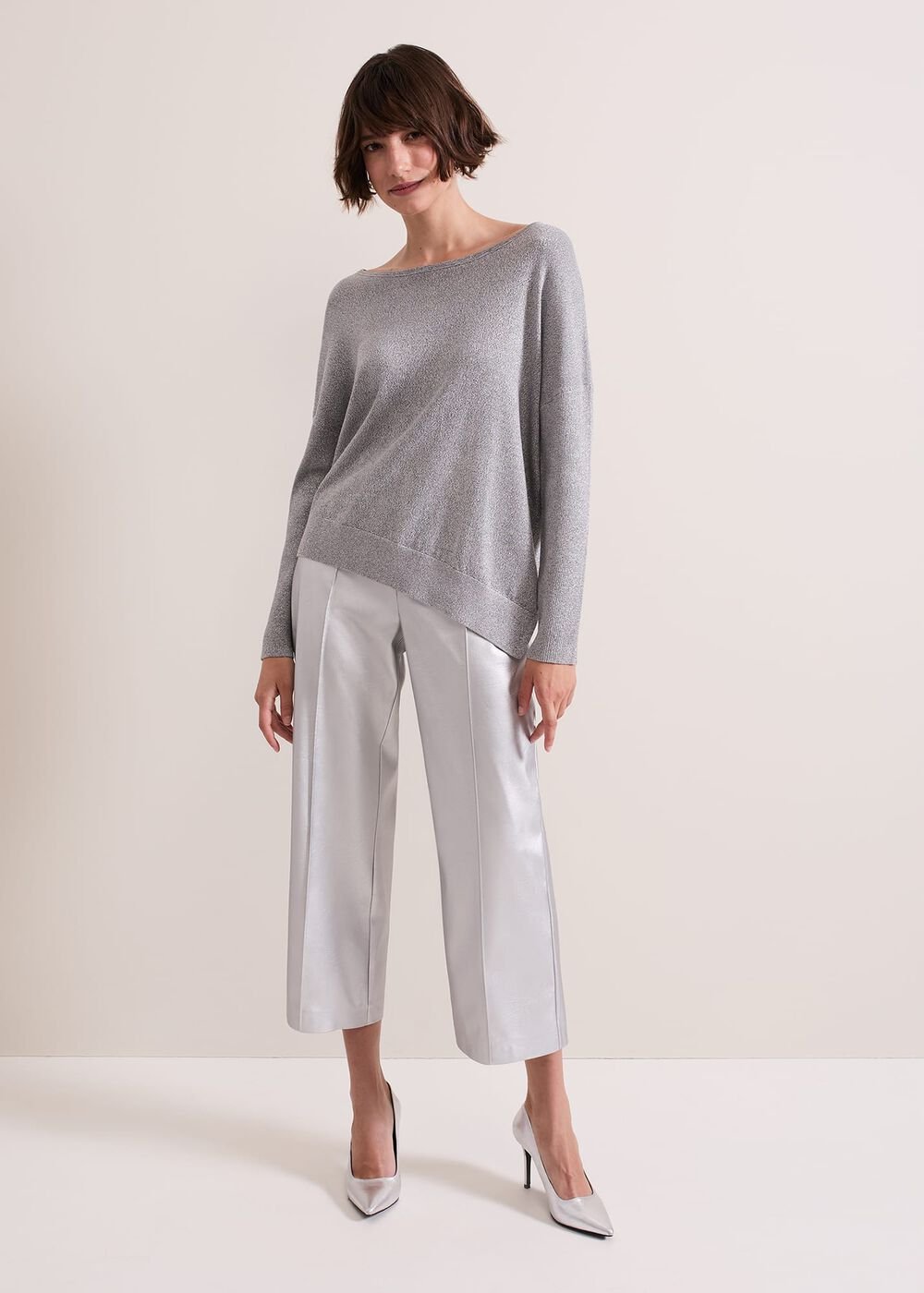 Sofia Silver Lurex Asymetric Jumper - Silver