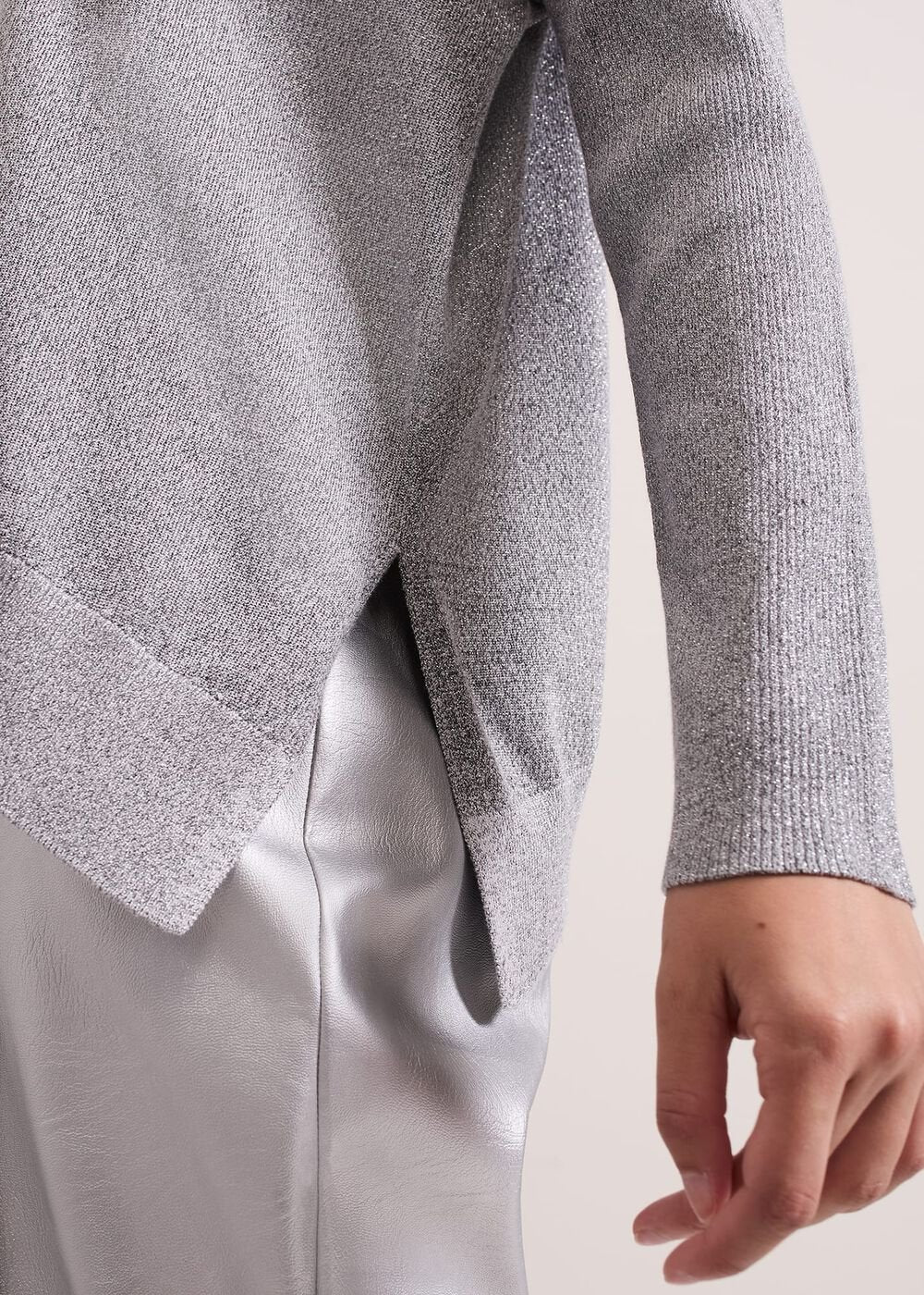 Sofia Silver Lurex Asymetric Jumper - Silver