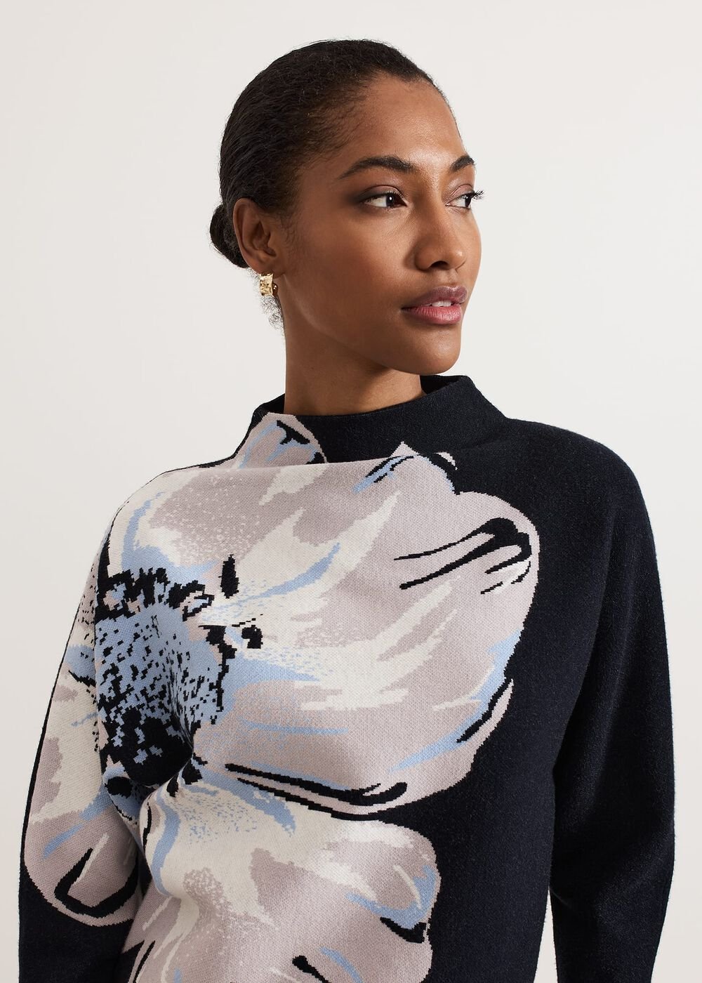 Bessie Blue Floral Placement Knit - Navy