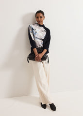 Bessie Blue Floral Placement Knit - Navy