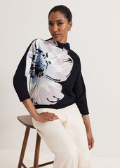 Bessie Blue Floral Placement Knit - Navy