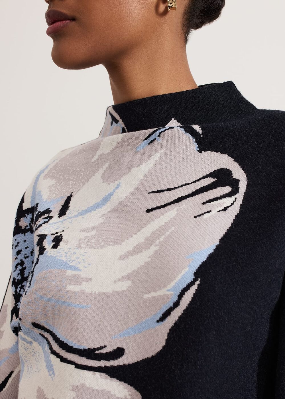 Bessie Blue Floral Placement Knit - Navy