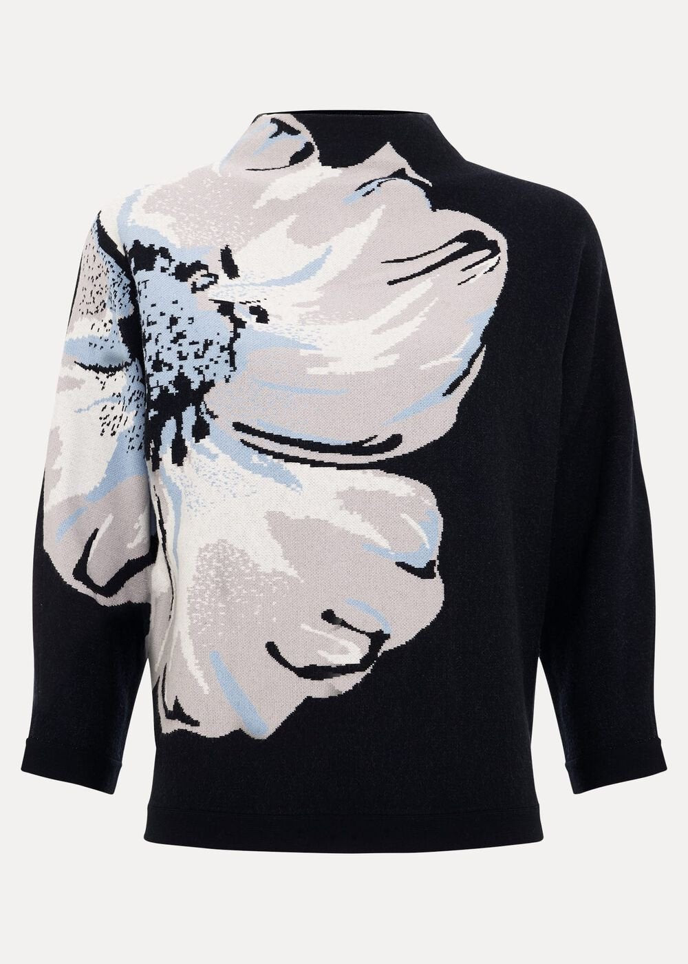 Bessie Blue Floral Placement Knit - Navy