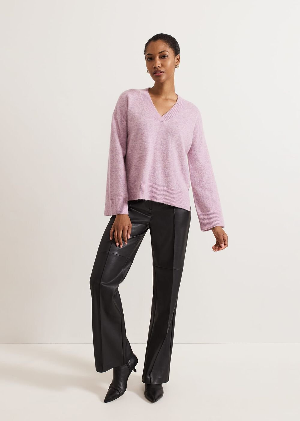 Olivia V Neck Alpaca Jumper - Pink
