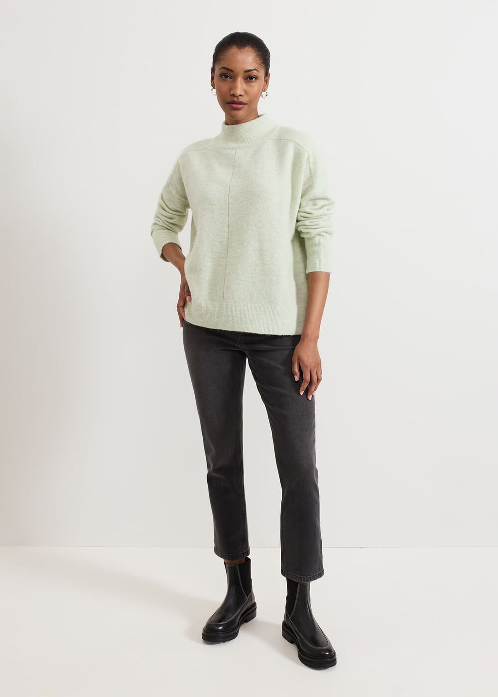 Jordan Alpaca Funnel Neck Jumper - Green