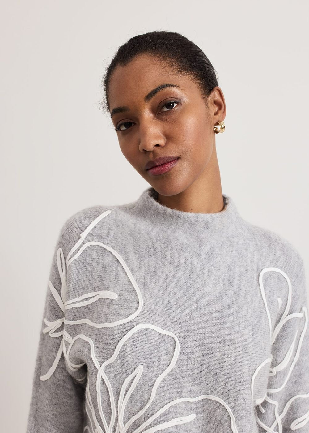 Amber Applique Knit Jumper - Grey