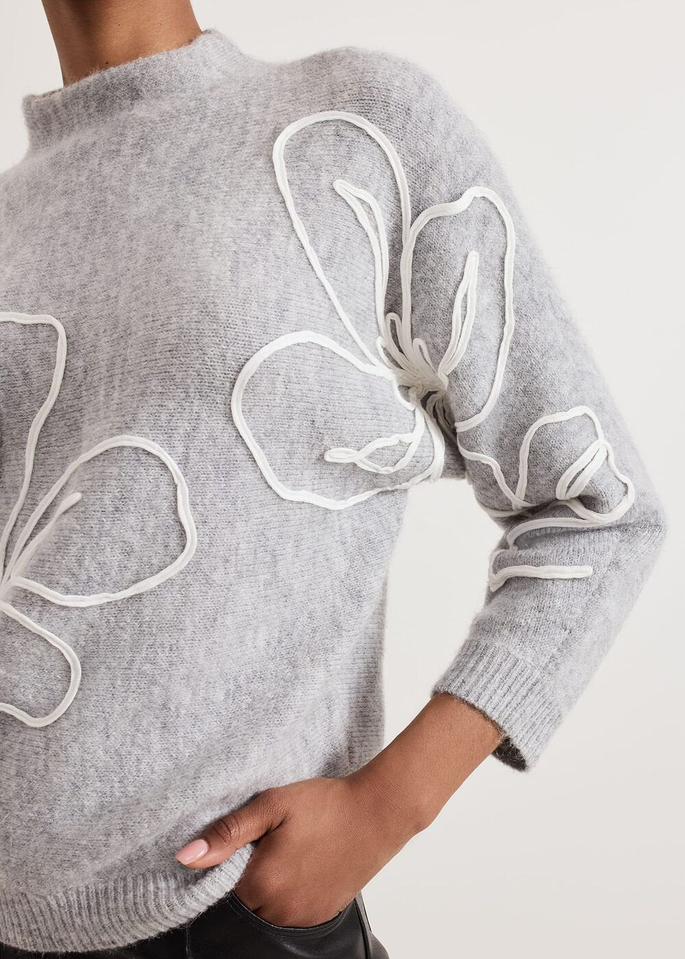 Amber Applique Knit Jumper - Grey