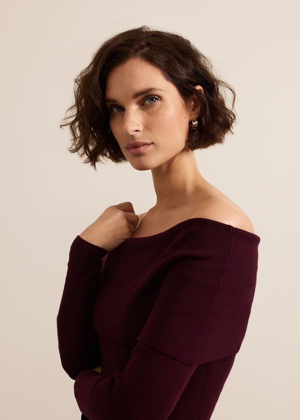 Nya Bardot Knit Top - Burgundy