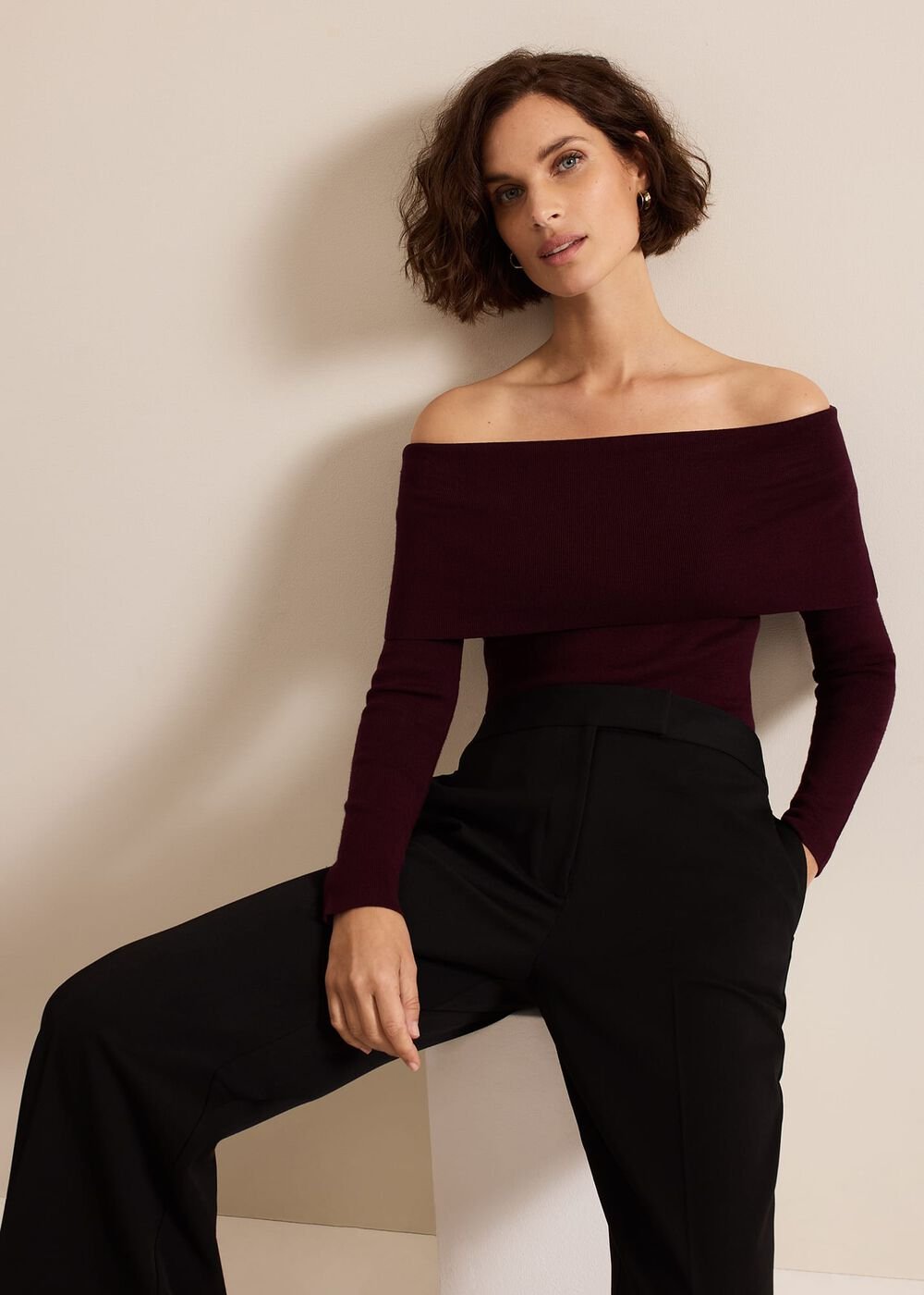 Nya Bardot Knit Top - Burgundy