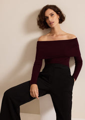 Nya Bardot Knit Top - Burgundy