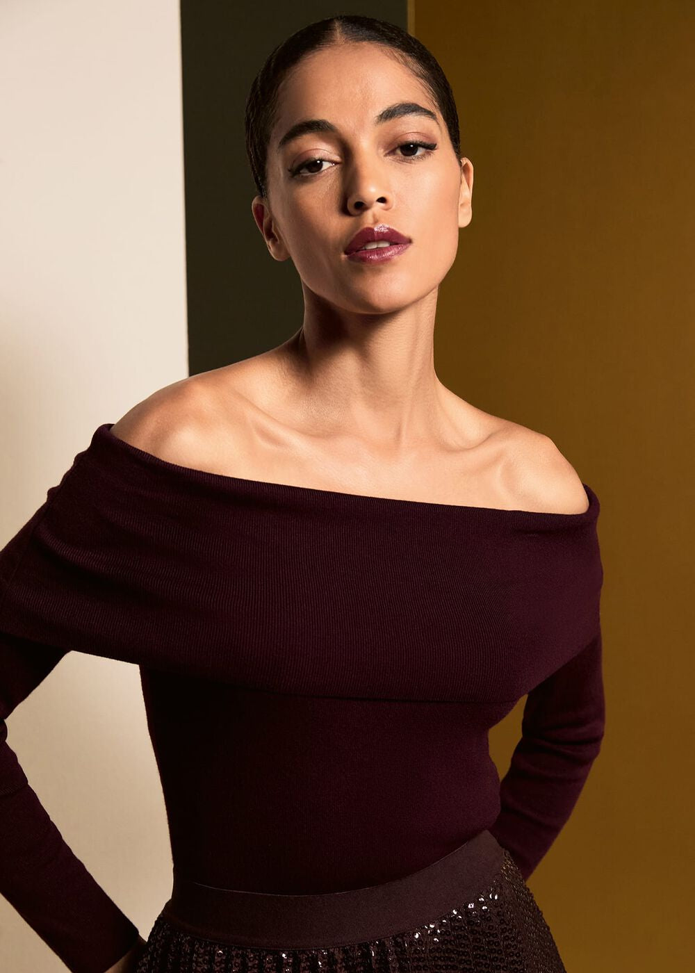 Nya Bardot Knit Top - Burgundy
