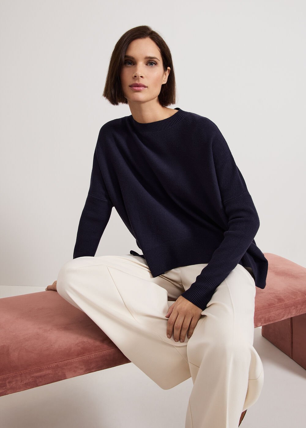 Kara Square Boxy Knit Top - Navy