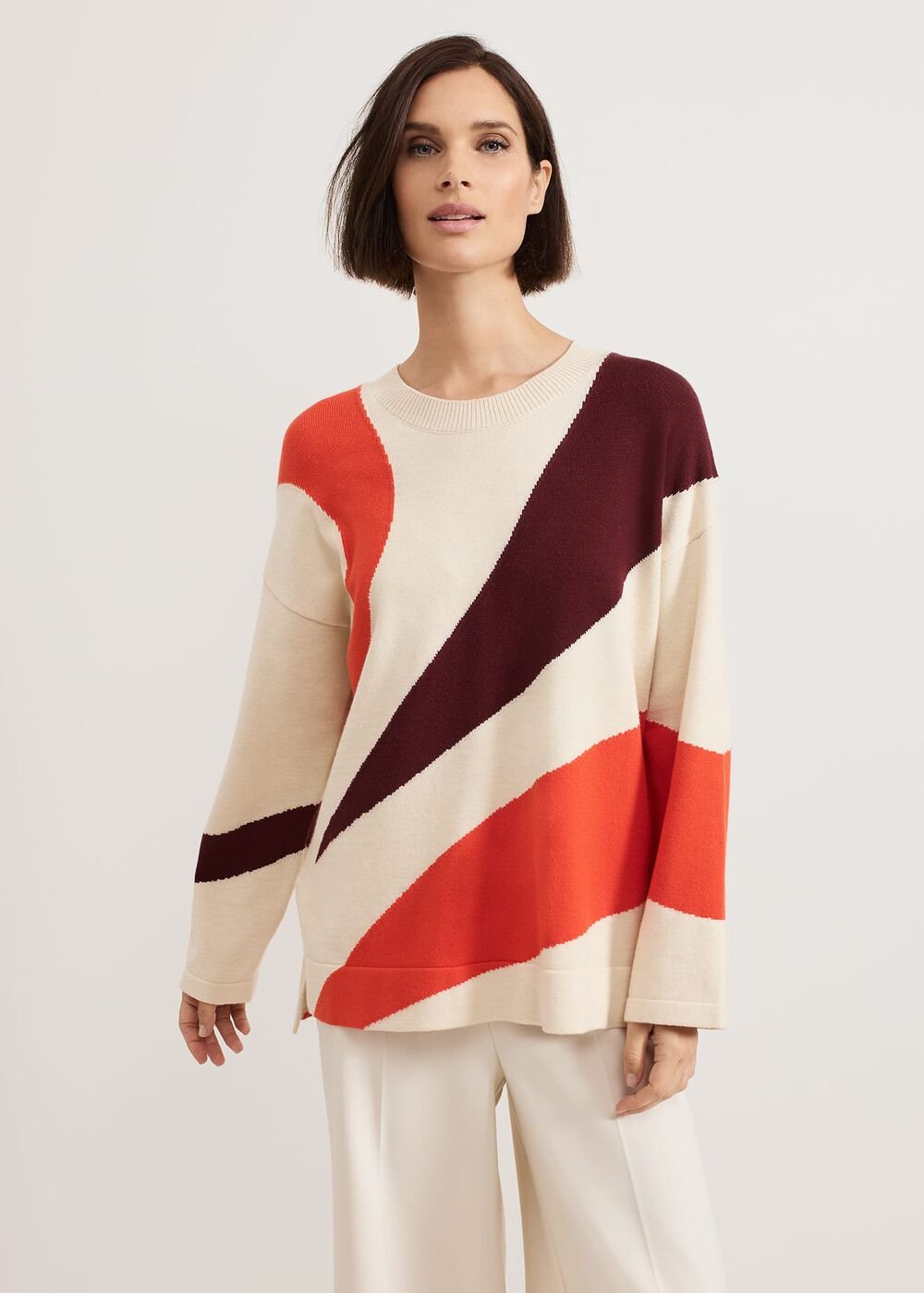 Bettie Colourblock Swirl Jumper - Orange