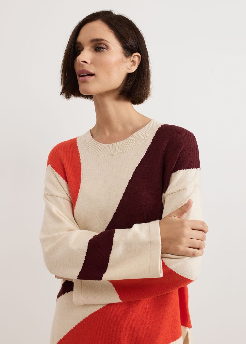 Bettie Colourblock Swirl Jumper - Orange