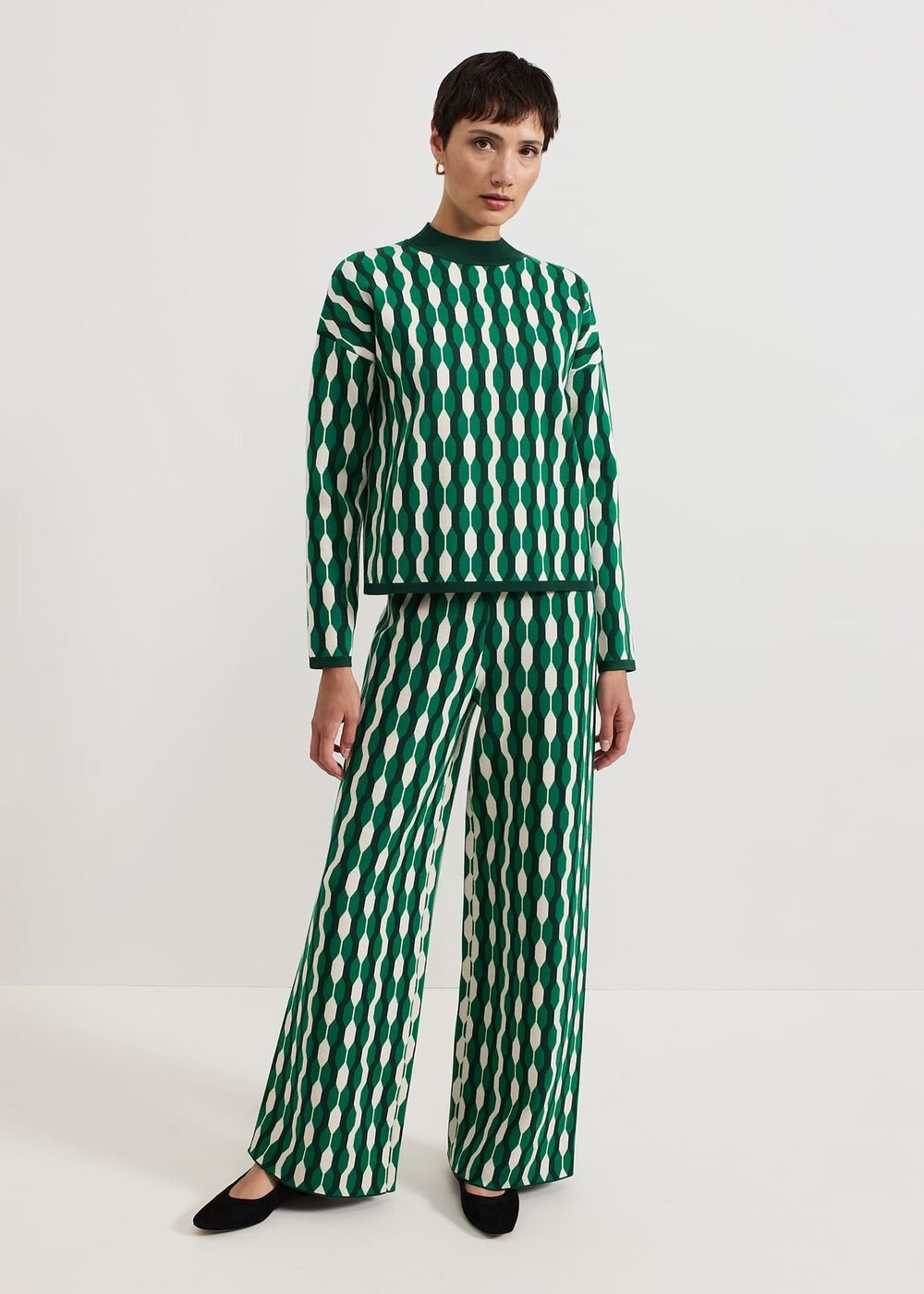 Payton Geo Jacquard Knit Top - Green