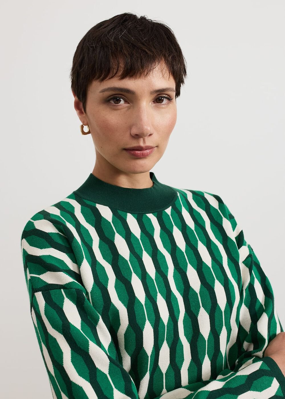 Payton Geo Jacquard Knit Top - Green