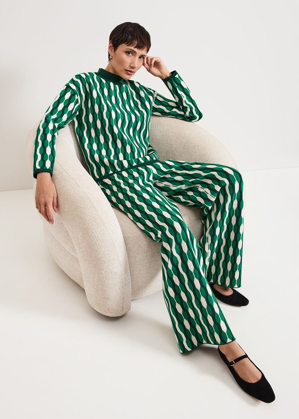 Payton Geo Jacquard Knit Top - Green