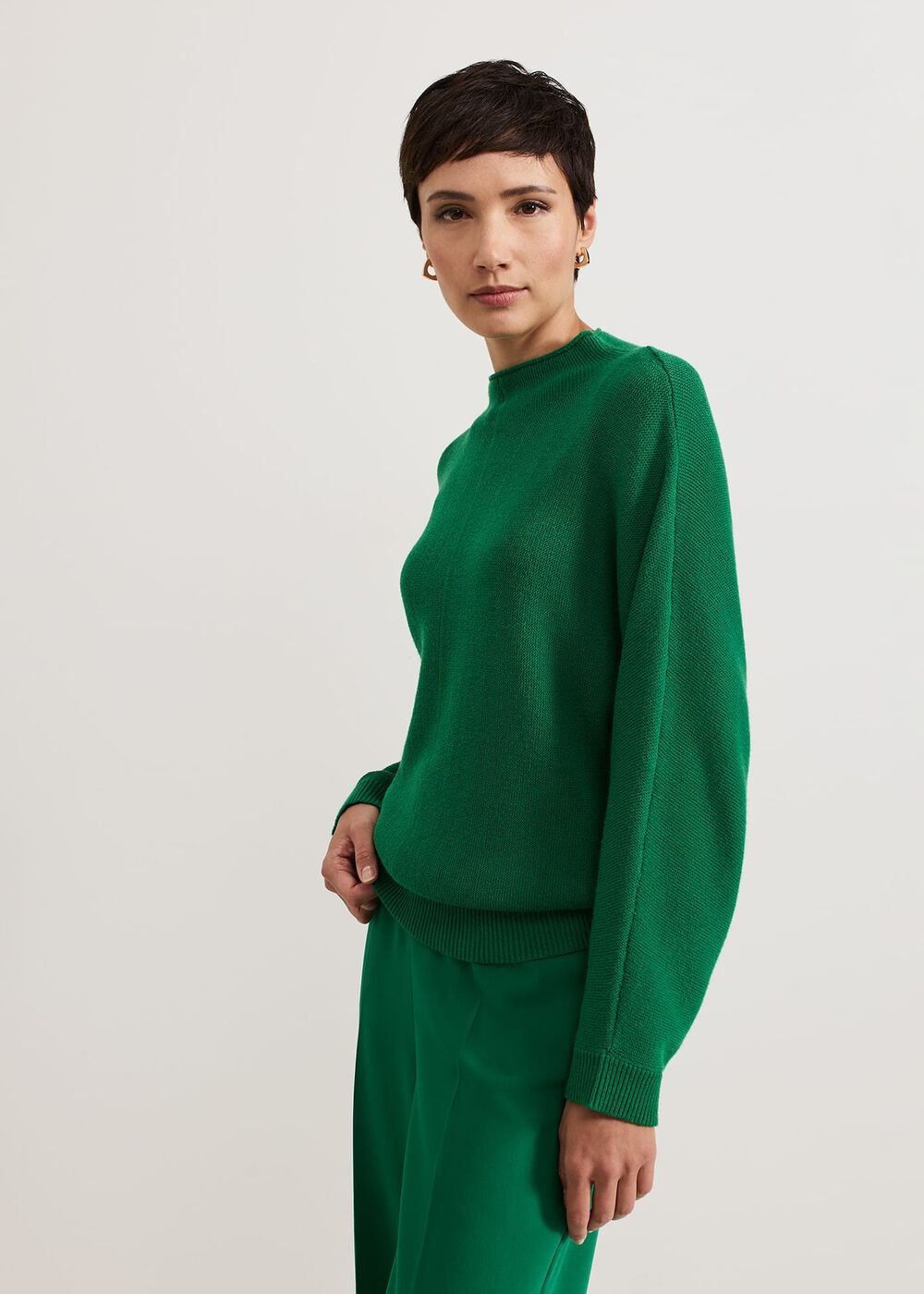 Jess Textured Funnel Neck Jumper - Green