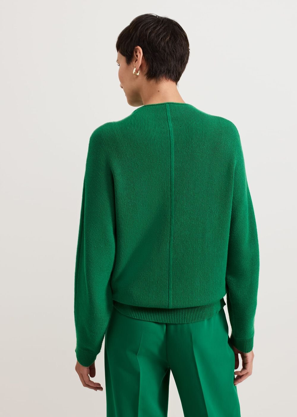 Jess Textured Funnel Neck Jumper - Green