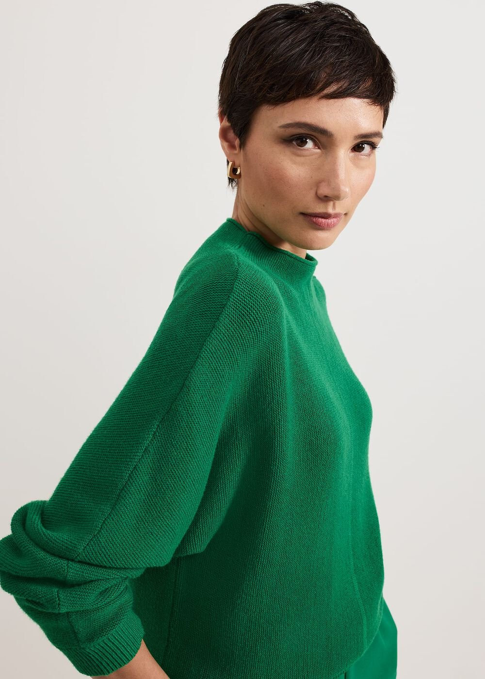 Jess Textured Funnel Neck Jumper - Green