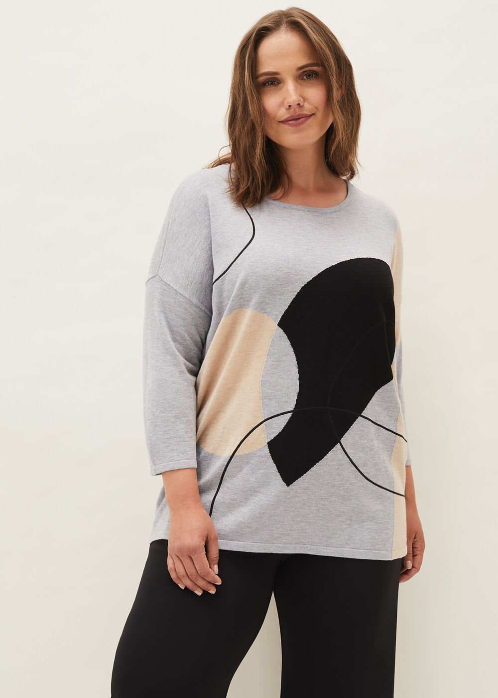 Francis Abstract Print Knit Jumper - Grey Multi