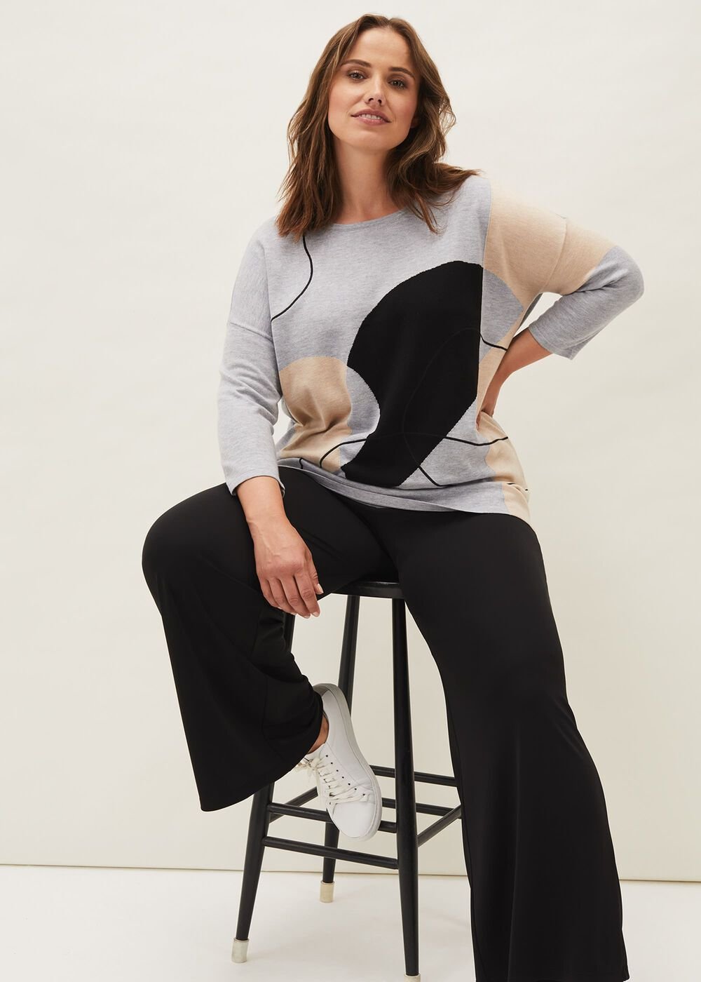 Francis Abstract Print Knit Jumper - Grey Multi
