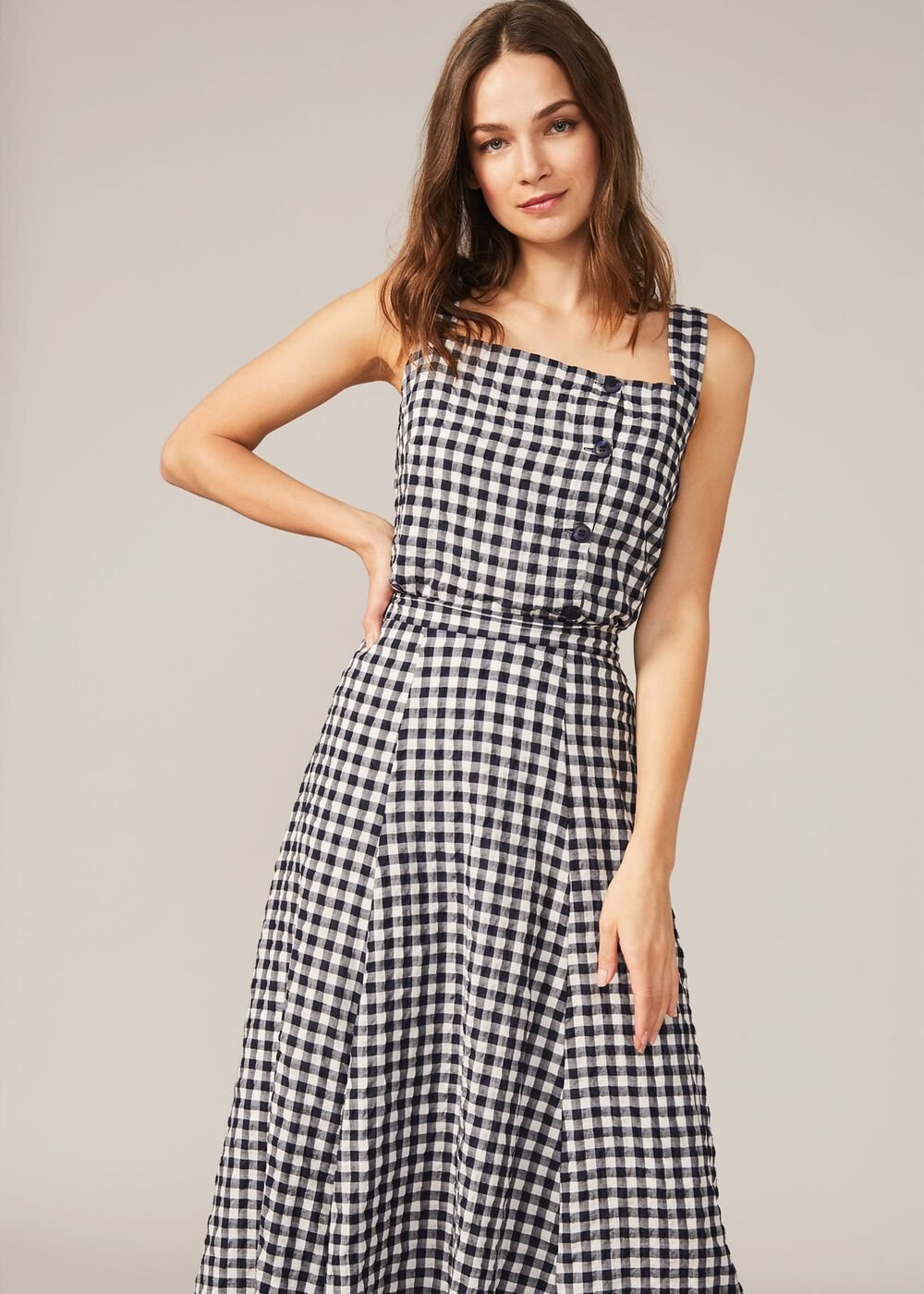 Gingham Cami Top - Navy/White