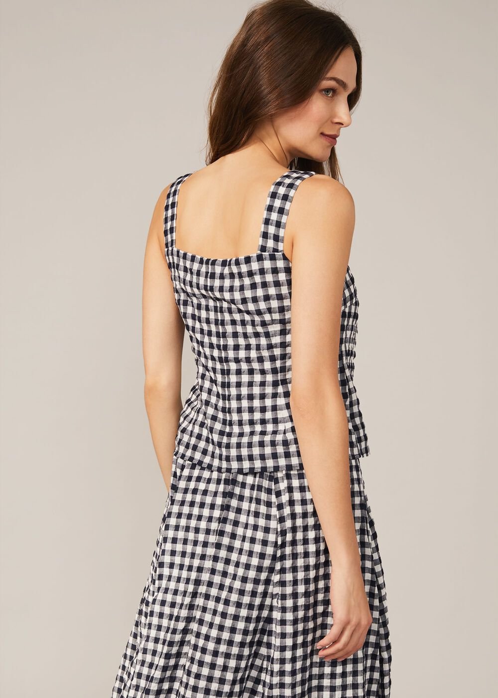 Gingham Cami Top - Navy/White
