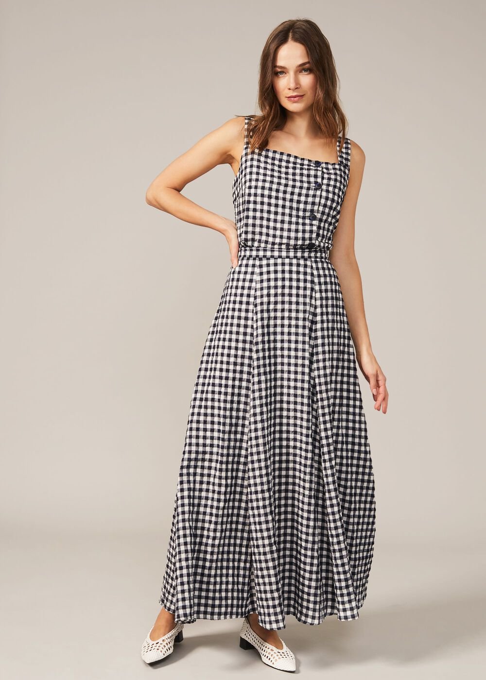 Gingham Cami Top - Navy/White