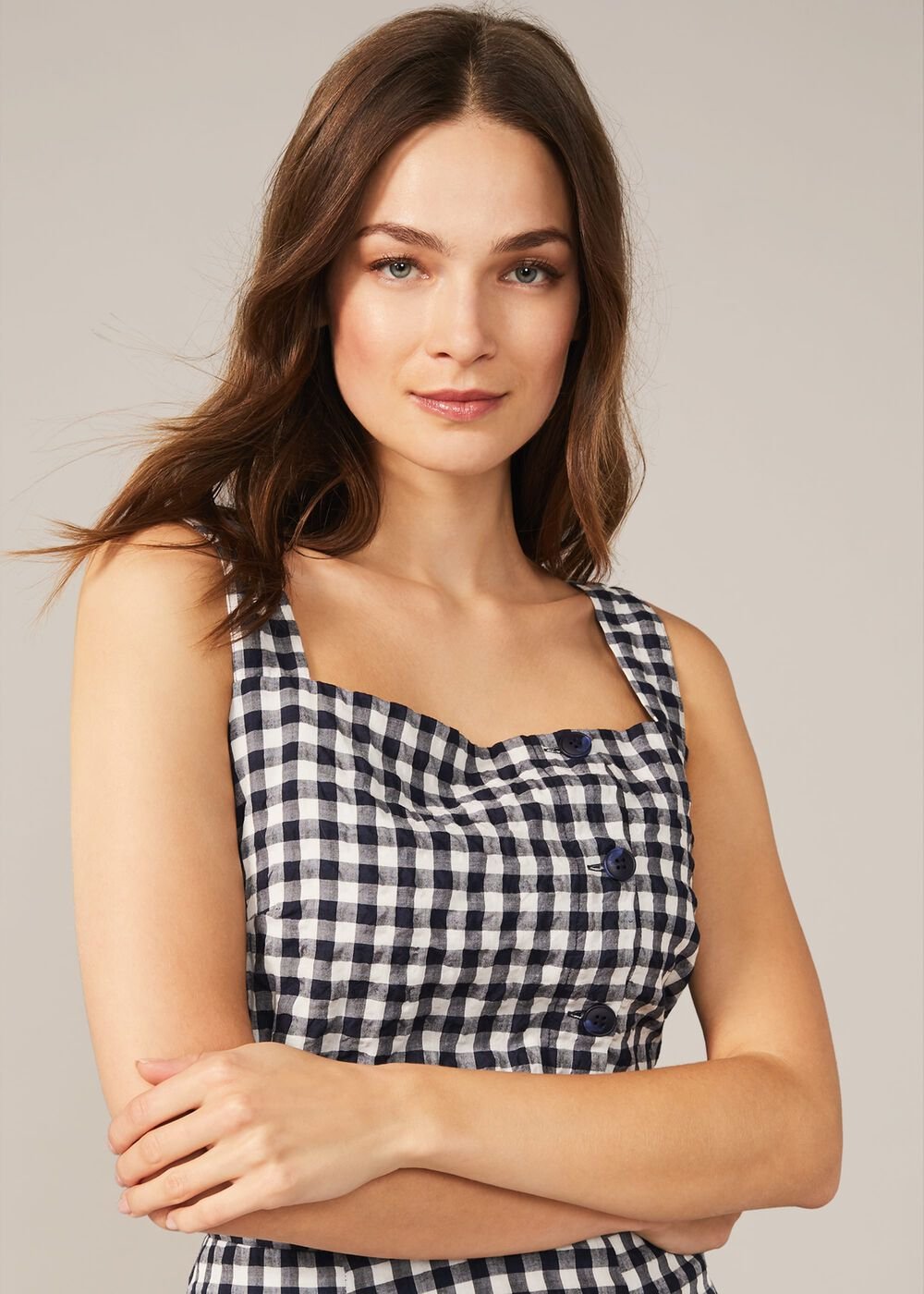 Gingham Cami Top - Navy/White