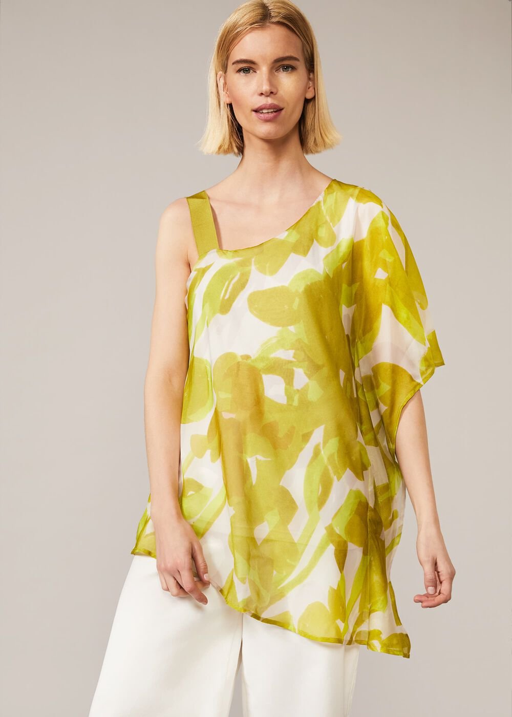 Coline Asymmetric Silk Blend Blouse - Chartreuse
