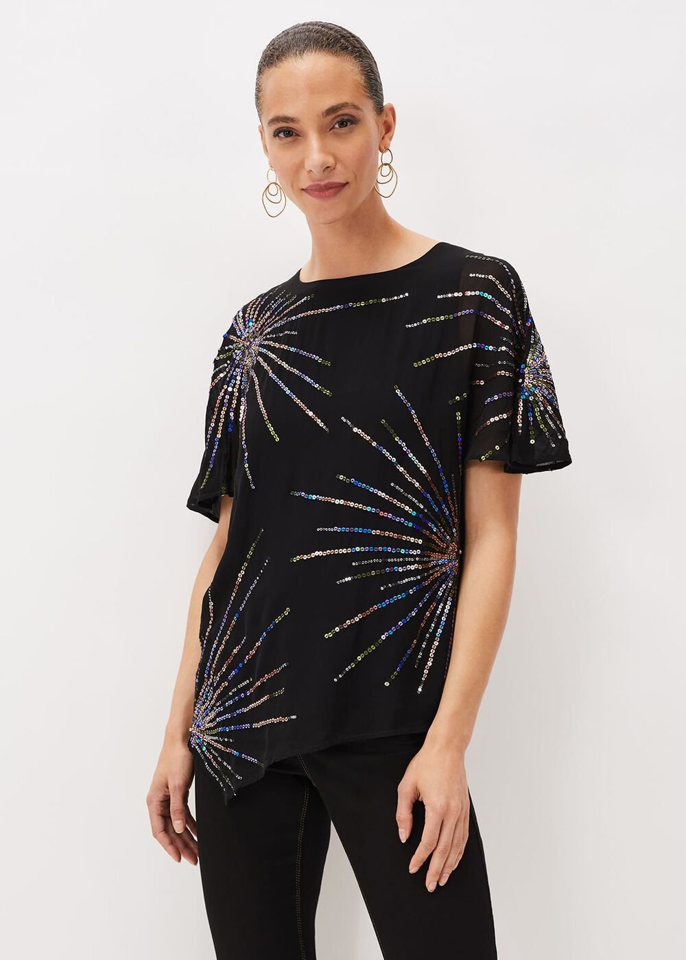 Starburst Sequin Blouse - Black