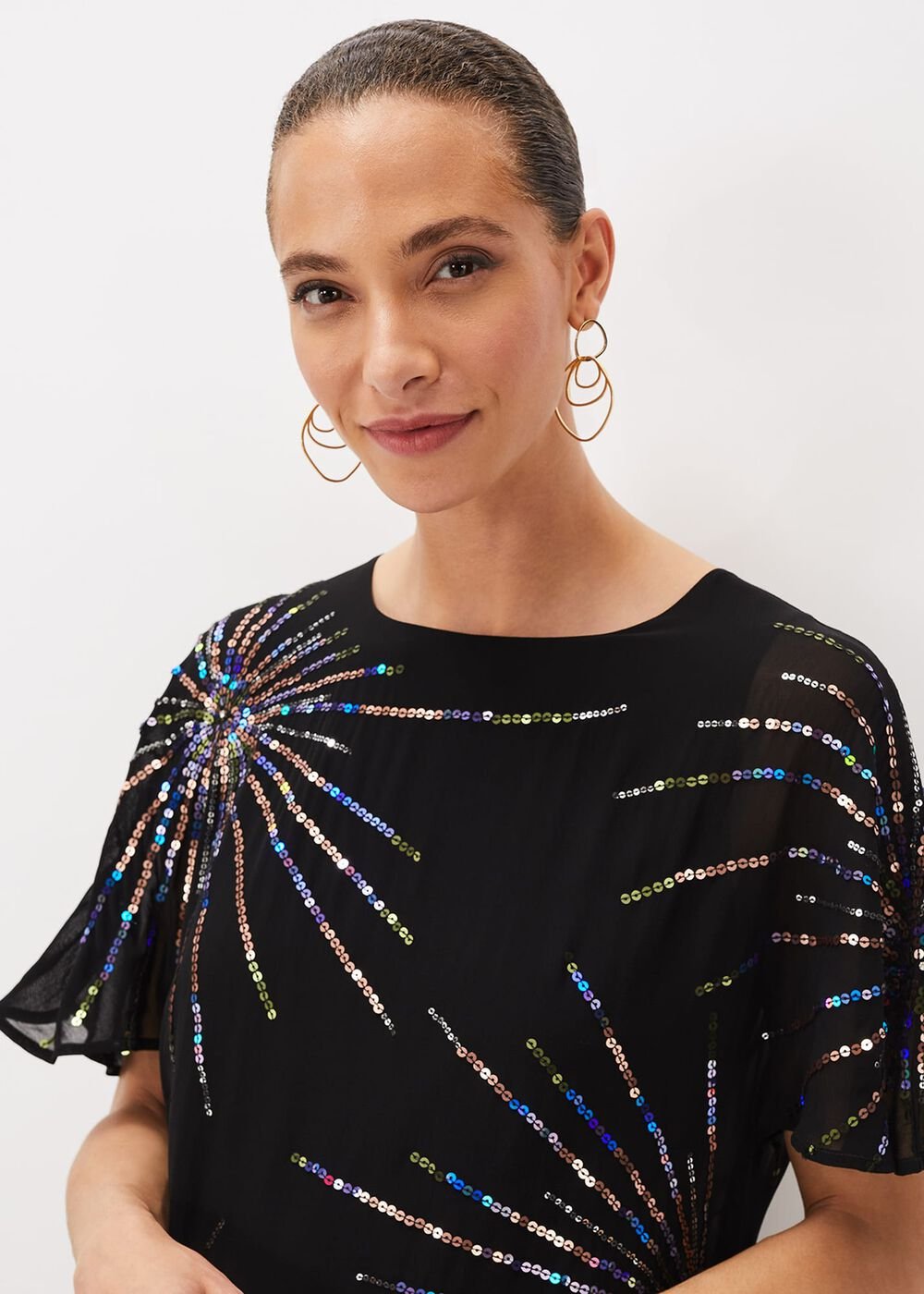 Starburst Sequin Blouse - Black