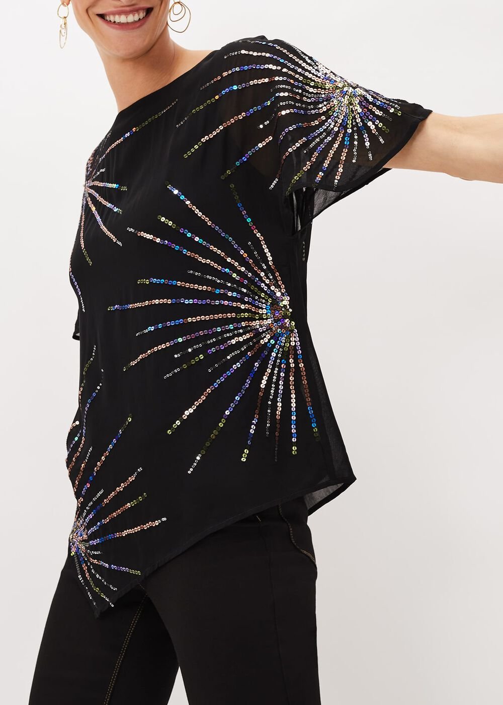 Starburst Sequin Blouse - Black