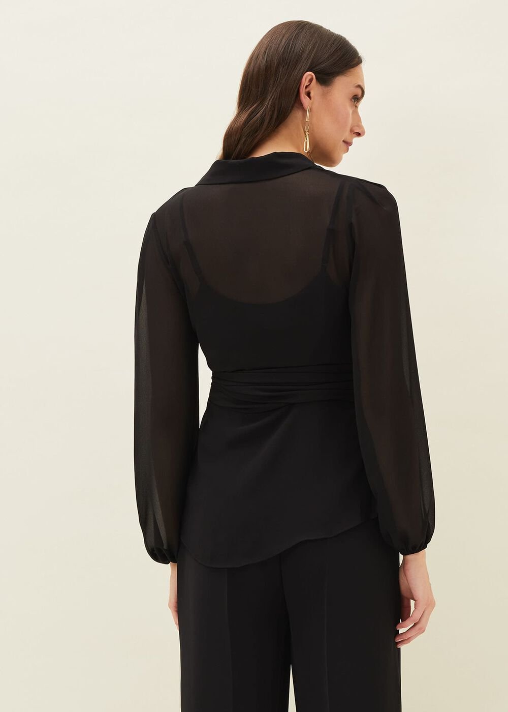 Florentine Semi-Sheer Wrap Top - Black