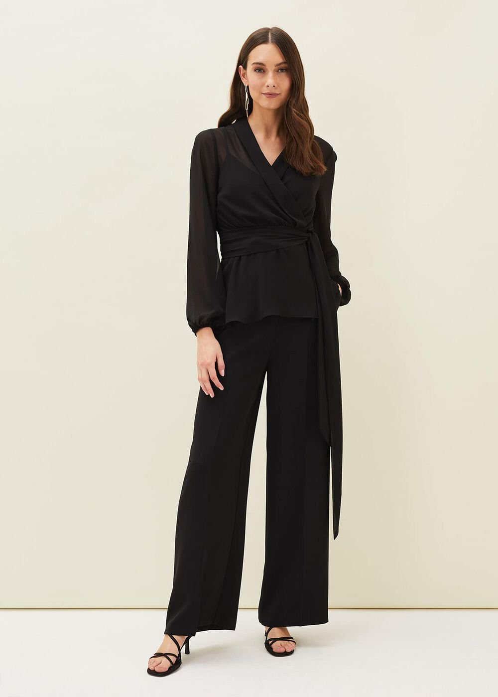 Florentine Semi-Sheer Wrap Top - Black