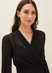 Florentine Semi-Sheer Wrap Top - Black