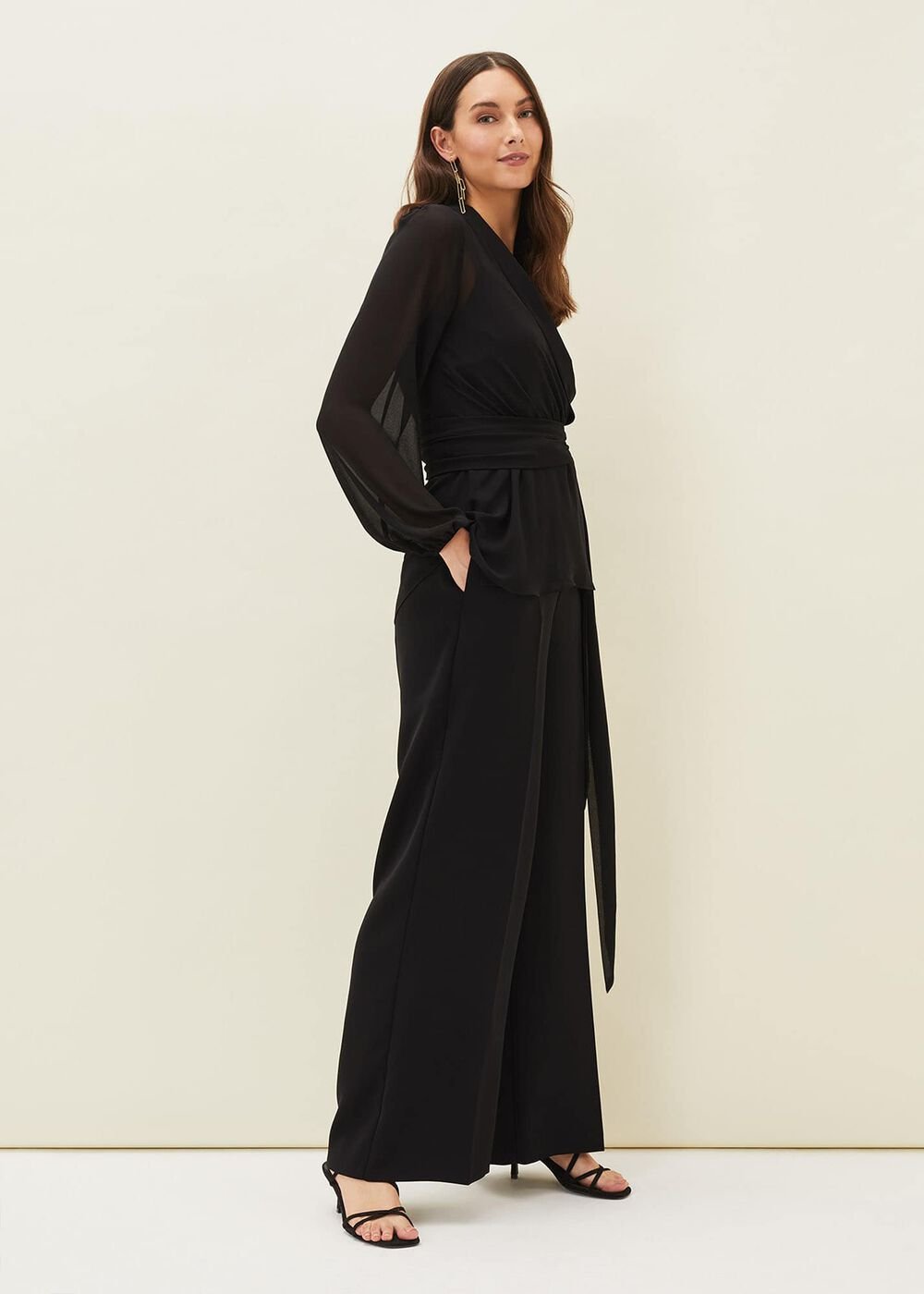 Florentine Semi-Sheer Wrap Top - Black